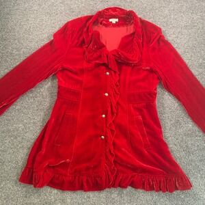 Tasha Polizzi Red Velvet Ruffle Jacket Western Boho‎ Silk Large Southwestern